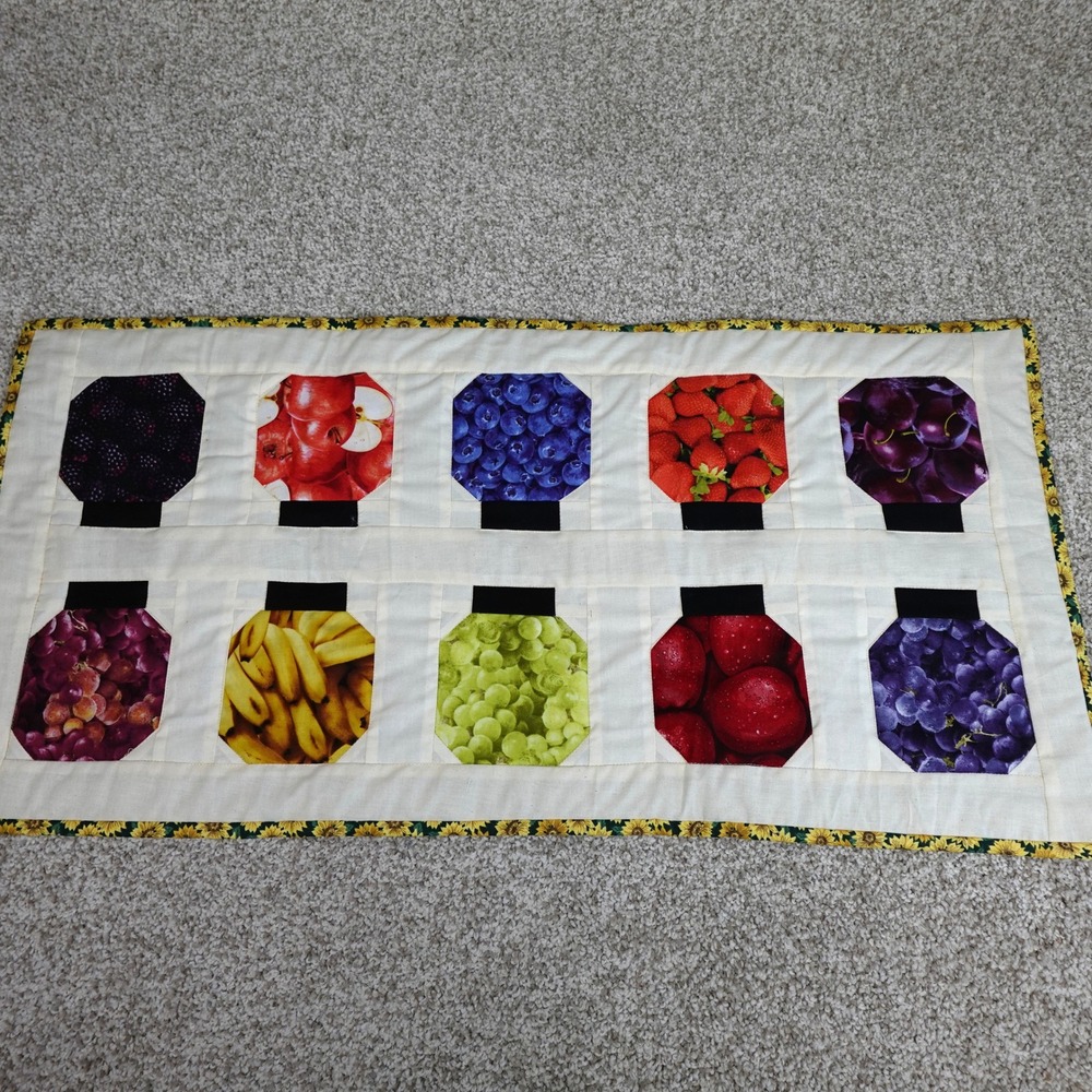 Handmade Quilted Fruit Canning Jar Table Runner Sunflower Border 16x33 Cotton